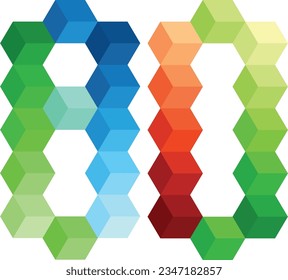 multicolor number eighty isolated on white background. vector illustration