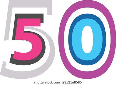 multicolor number fifty isolated on white background. numeric vector illustration.