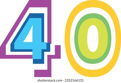 multicolor number forty isolated on white background. numeric vector illustration.