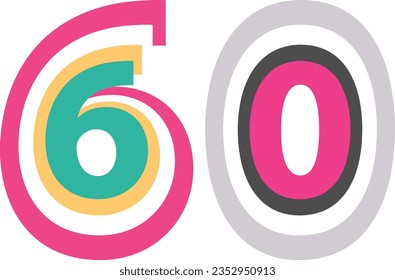 número 6 multicolor aislado en fondo blanco. ilustración vectorial numérica.