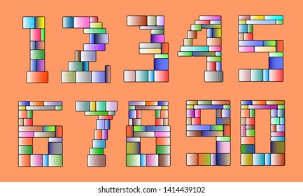 Multicolor numbers from zero to nine in cubic style EPS10