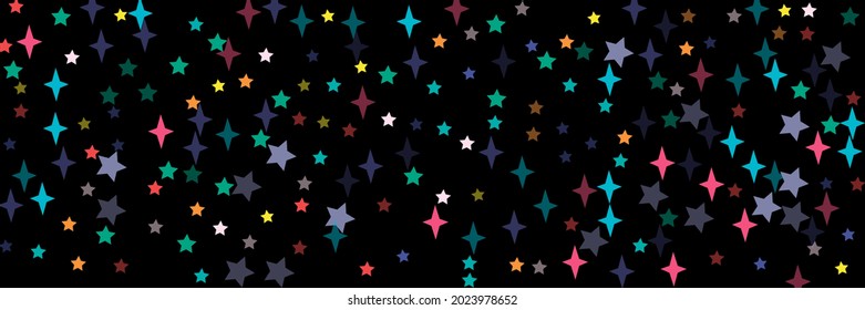 Multicolor Orange Bright Print Lavender Night Vivid Background. Yellow Chaotic Black Vibrant Colorful Pastel Violet Sky Background. Turquoise Pink Stars Red Green Blue Grey Stars Pattern.