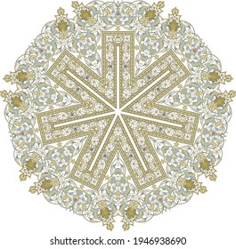 Multicolor ornament in arabesque or mandala style. Decorative element for design. Vector illustration. 