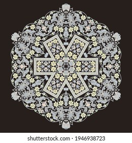 Multicolor ornament in arabesque or mandala style. Decorative element for design. Vector illustration. 