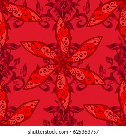 Multicolor ornament of red simple flowers, vector abstract seamless pattern for fabric or textile design.