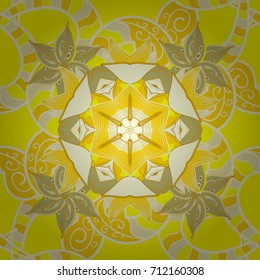 Multicolor ornament of small simple beige, neutral and yellow flowers, vector abstract seamless pattern for fabric or textile design.
