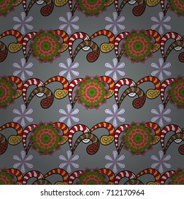 Multicolor ornament of small simple black, brown, gray and pink flowers, vector abstract seamless pattern for fabric or textile design.