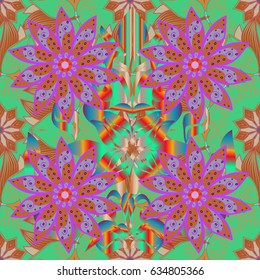 Multicolor ornament of small simple blue flowers, vector abstract seamless pattern for fabric or textile design.