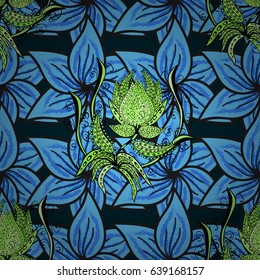 Multicolor ornament of small simple blue flowers, vector abstract seamless pattern for fabric or textile design.