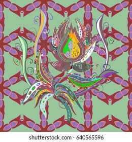 Multicolor ornament of small simple blue flowers, vector abstract seamless pattern for fabric or textile design.