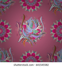 Multicolor ornament of small simple blue flowers, vector abstract seamless pattern for fabric or textile design.