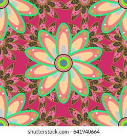 Multicolor ornament of small simple blue flowers, vector abstract seamless pattern for fabric or textile design.
