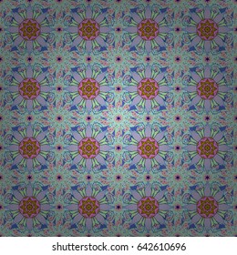 Multicolor ornament of small simple blue flowers, vector abstract seamless pattern for fabric or textile design.