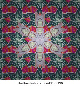 Multicolor ornament of small simple blue flowers, vector abstract seamless pattern for fabric or textile design.