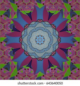 Multicolor ornament of small simple blue flowers, vector abstract seamless pattern for fabric or textile design.