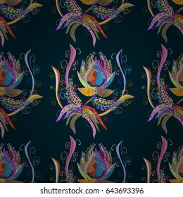 Multicolor ornament of small simple blue and pink flowers, vector abstract seamless pattern for fabric or textile design.