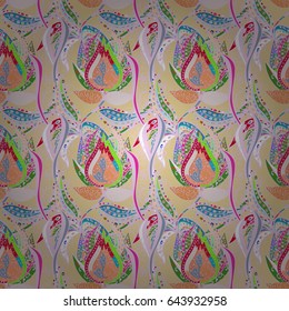 Multicolor ornament of small simple blue flowers, vector abstract seamless pattern for fabric or textile design.