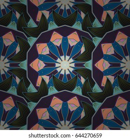 Multicolor ornament of small simple blue flowers, vector abstract seamless pattern for fabric or textile design.