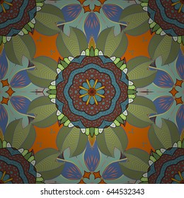 Multicolor ornament of small simple blue flowers, vector abstract seamless pattern for fabric or textile design.