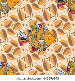 Multicolor ornament of small simple blue leaves, vector abstract seamless pattern for fabric or textile design.