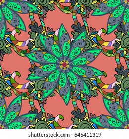 Multicolor ornament of small simple blue flowers, vector abstract seamless pattern for fabric or textile design.
