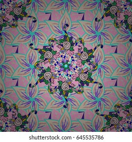 Multicolor ornament of small simple blue flowers, vector abstract seamless pattern for fabric or textile design.
