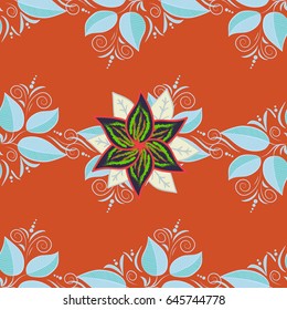 Multicolor ornament of small simple blue and pink flowers, vector abstract seamless pattern for fabric or textile design.