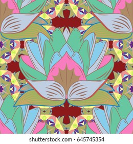 Multicolor ornament of small simple blue flowers, vector abstract seamless pattern for fabric or textile design.