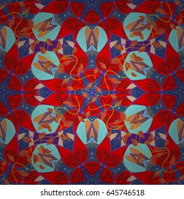 Multicolor ornament of small simple blue flowers, vector abstract seamless pattern for fabric or textile design.