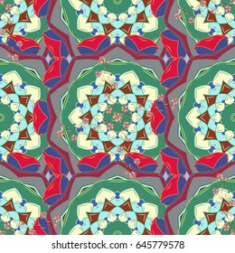 Multicolor ornament of small simple blue flowers, vector abstract seamless pattern for fabric or textile design.