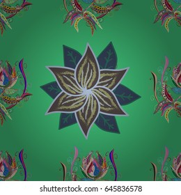 Multicolor ornament of small simple blue flowers, vector abstract seamless pattern for fabric or textile design.