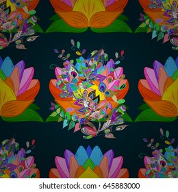 Multicolor ornament of small simple blue and pink flowers, vector abstract seamless pattern for fabric or textile design.