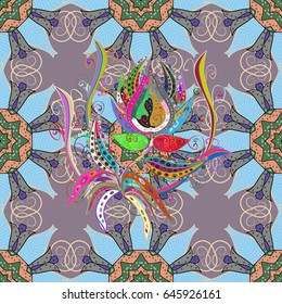 Multicolor ornament of small simple blue flowers, vector abstract seamless pattern for fabric or textile design.