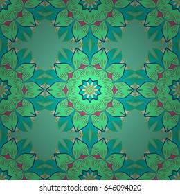 Multicolor ornament of small simple blue flowers, vector abstract seamless pattern for fabric or textile design.