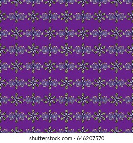 Multicolor ornament of small simple blue flowers, vector abstract seamless pattern for fabric or textile design.