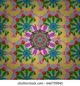 Multicolor ornament of small simple blue flowers, vector abstract seamless pattern for fabric or textile design.
