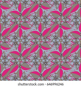 Multicolor ornament of small simple blue leaves, vector abstract seamless pattern for fabric or textile design.