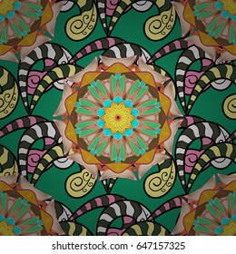 Multicolor ornament of small simple blue flowers, vector abstract seamless pattern for fabric or textile design.
