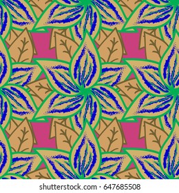 Multicolor ornament of small simple blue flowers, vector abstract seamless pattern for fabric or textile design.