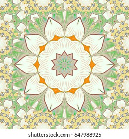 Multicolor ornament of small simple blue flowers, vector abstract seamless pattern for fabric or textile design.