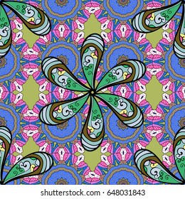 Multicolor ornament of small simple blue flowers, vector abstract seamless pattern for fabric or textile design.