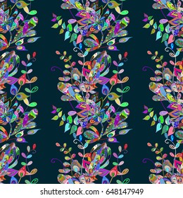 Multicolor ornament of small simple blue flowers, vector abstract seamless pattern for fabric or textile design.