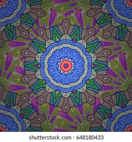 Multicolor ornament of small simple blue flowers, vector abstract seamless pattern for fabric or textile design.