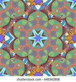 Multicolor ornament of small simple blue flowers, vector abstract seamless pattern for fabric or textile design.