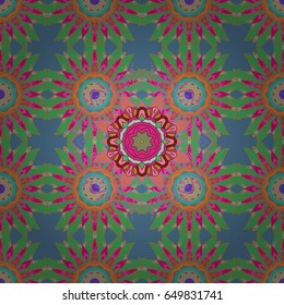 Multicolor ornament of small simple blue flowers, vector abstract seamless pattern for fabric or textile design.