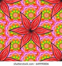 Multicolor ornament of small simple blue flowers, vector abstract seamless pattern for fabric or textile design.