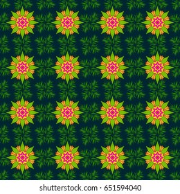 Multicolor ornament of small simple blue flowers, vector abstract seamless pattern for fabric or textile design.