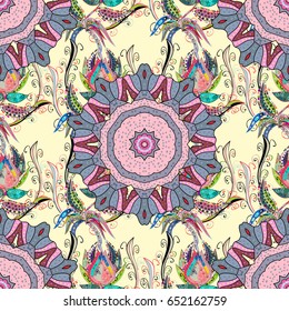Multicolor ornament of small simple blue flowers, vector abstract seamless pattern for fabric or textile design.