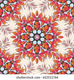 Multicolor ornament of small simple blue flowers, vector abstract seamless pattern for fabric or textile design.