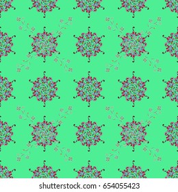 Multicolor ornament of small simple blue flowers, vector abstract seamless pattern for fabric or textile design.